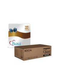 Resim Brava 1/8 Garson Katlama Peçete 33x33 Cm Beyaz 2 Katlı Kenar Desenli, 100 Lü 12 Li Koli 