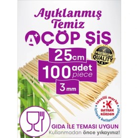 Resim Home BAYRAK KÜRDAN Çöp Şiş 100 Adet, 3 mm - Adana, Urfa, Et, Tavuk, Sebze Kebap Yemekler Için Ahşap, Odun, Bambu 