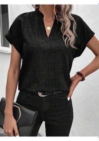 Resim Hazego Kadın Kısa Kollu Hakim Yaka Sofya Bluz Siyah 