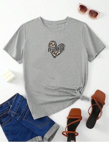 Resim Hamile Gebe T-shirt Mama Kalp Baskılı - Gri Bisiklet Yaka Oversize Tişört 