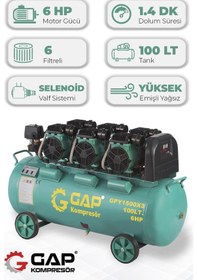 Resim Gap Kompresör Gpy 1500x3 Hava Kompresörü Yüksek Emişli Yağsız Teknoloji 100 L 