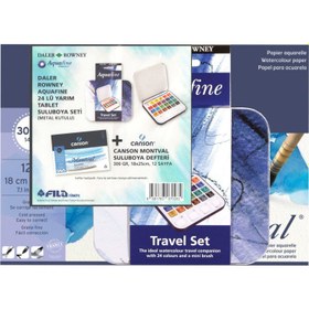 Resim Daler Rowney Aquafine Travel Set 24 Renk Canson Suluboya Blok 