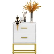 Resim Hitit Dekorasyon Lodovica Gold Metal Beyaz Komodin 