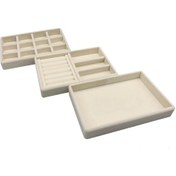 Resim Süet Kumaş Krem Renk 3 Lü Takım Çekmeçe İçi Takı Standı 