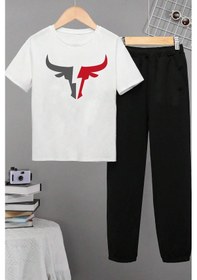 Resim Çocuk Boğa Baskılı Alt - Üst Eşofman Takımı Beyaz 