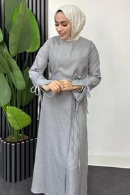 Resim Tesettür Diyarı Kadın Sofya Keten Eteği Bağlamalı Takım 