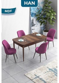 Resim Canisa Han Serisi, 70x114 Açılabilir Mdf Masa Takımı, Beyaz Mermer Desen Masa Ve 6 Füme Sandalye Masa Barok Ahşap Sandalyeler Mor 