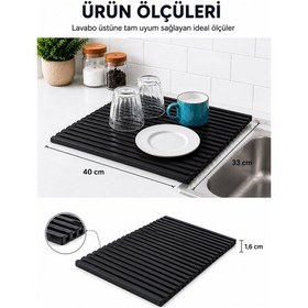 Resim Plastik Pratik Lavabo Tezgah Üstü Bulaşık Kurutmalığı Siyah 35 X 45 S-10145 