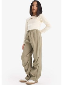 Resim DeFacto Kız Çocuk Beli Lastikli Düz Paça Paraşüt Pantolon D7605A825SMKH465 Haki 