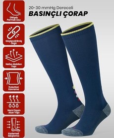 Resim GoWith Erkek ve Kadın İçin Renkli Havlulu Dikişsiz (20-30 mm Hg) Basınçlı Uçuş Seyahat Çorabı 3595 