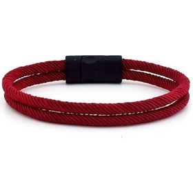 Resim Bordo Iki Sirali Siyah Metal Miknatisli Erkek Bileklik M013F Çok Renkli 
