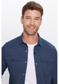 Resim Tudors Erkek Slim Fit Dar Kesim Çift Cepli Denim Kot Lacivert Gömlek-31927 Lacivert 
