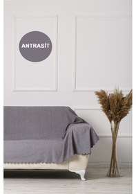 Resim Antrasit Battal Boy Kollarınıda Kapatan Çift Taraflı Çekyat Koltuk Örtüsü Şalı 