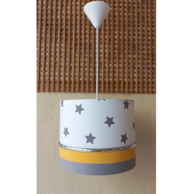 Resim Onay Avize Beyaz Yıldızlı Sarı 2.li Set M-647 Kumaş Kaplama Genç ve Çocuk Odası Avize ve Abajur Takımı 