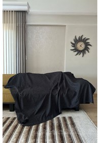 Resim Sofline Kadife Şönil Koltuk Örtüsü, Kaymaz Kanepe Örtüsü, Koltuk Şalı 180 X 220cm Siyah 