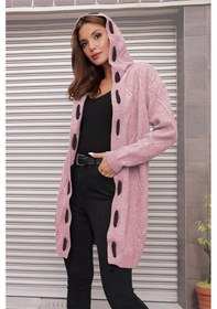 Resim Aqe Fashion Kapüşonlu Kabartma Desenli Şerit Garnili Pudra Hırka Pudra 