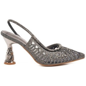 Resim Gri Taş İşlemeli İnce Topuklu Kadın Abiye Ayakkabı 25y125-2 Z Gri 