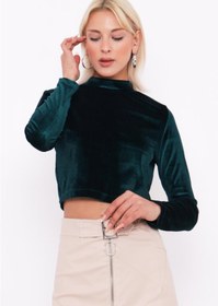 Resim MENDY Sırt Dekolteli Kadife Crop 