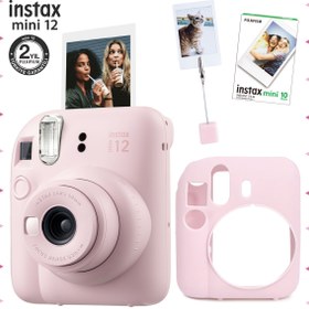 Resim Fujifilm Instax Mini 12 Pembe Fotoğraf Makinesi - 10'lu Film - Kıskaçlı Resim Standı ve Silikon Kılıf Seti 