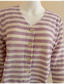 Resim Crop Kesim Çizgili Pijama Takımı Dowry Mor 