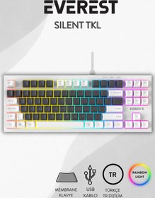Resim Everest SILENT TKL Sessiz Rainbow Q Türkçe Klavye Membrane Oyuncu Klavyesi Gaming Klavye KB-98 TKL 