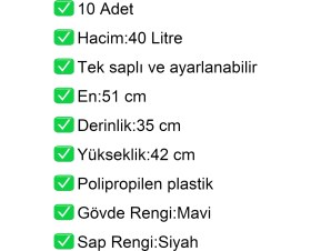 Resim Akdenizpos Tekerlekli Plastik Market Alışveriş El Sepeti 40 Litre Mavi 10 Adet 