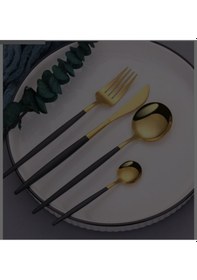 Resim Ikon 42 Parça Siyah Gold Çatal Kaşık Bıçak Seti Gold 
