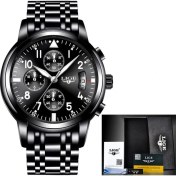 Resim Hanyang Tamamen Siyah Lıge Erkekler Için Yeni Izle Lüks Altın Moda Kuvars Saat Analog Kronograf Aydınlık Spor Su Geçirmez Paslanmaz Çelik Kol Saati (Yurt Dışından) 