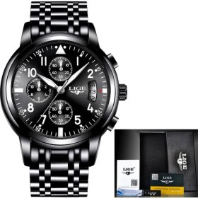 Resim Hanyang Tamamen Siyah Lıge Erkekler Için Yeni Izle Lüks Altın Moda Kuvars Saat Analog Kronograf Aydınlık Spor Su Geçirmez Paslanmaz Çelik Kol Saati (Yurt Dışından) 