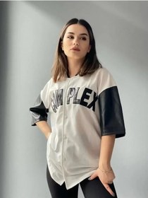Resim Nnstartshopping Complex Kolları Deri Kolej Oversize T-shirt - Beyaz Beyaz 