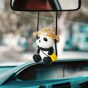 Resim Sevimli PVC Sallanan Panda Araba Süsü - Saman Şapkalı & Sarı Çiçekli Sevimli Panda, Araç İç Dekorasyonu için Dikiz Aynası Asma Süsü, Panda Araba Aksesuarları 