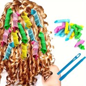 Resim 18 Parça Isı Gerektirmeyen Dalgalı Bukleler Spiral Kıvrımlar Şekillendirme Kiti Isı Gerektirmeyen Saç Dalgalayıcı Spiral Bukleler Ruloları ve 1 Adet Şekillendirme Kanca ile Çoğu Saç Modeli İçin 
