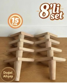 Resim 1. Sınıf Gürgen Ağacı 15 Cm 8'li Set Mobilya Kanepe Koltuk Tv Ünitesi Yükseltme Koltuk Ayağı Ahşap 