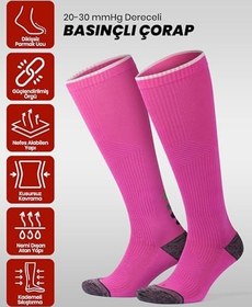 Resim GoWith Erkek ve Kadın İçin Renkli Havlulu Dikişsiz (20-30 mm Hg) Basınçlı Uçuş Seyahat Çorabı 3595 