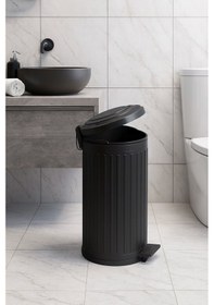 Resim Vintage 16 Lt Yavaş Kapanır Kapaklı Ofis Mutfak Banyo Balkon Çöp Kovası Siyah Siyah 