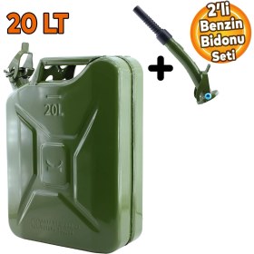 Resim Badem10 Metal Dayanıklı Benzin Akaryakıt Mazot Taşıma Doldurma Depolama Bidon Bidonu + Aktarma Borusu 20 Lt 