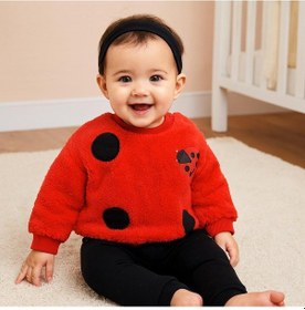 Resim Uğur Böceği Peluş Omuzdan Çıtçıtlı Kışlık 2 Parça Takım Kırmızı 