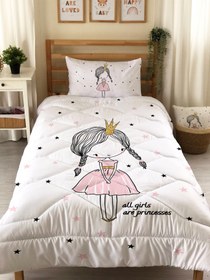 Resim Evmila Prenses Kız Desenli Kapitoneli Yorgan - 160x220cm Kapitone Yorgan + 50x70cm Yastık Kılıfı 
