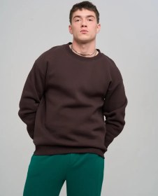 Resim Todomoda Erkekler İçin Kadın İçi Yumuşak Dokulu Oversize Sweatshirt 348318216 Kahverengi 