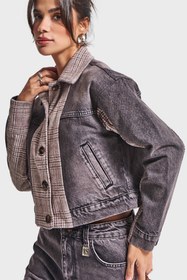 Resim Kadın Taşlanmış Koyu Kot Rengi 4w5-143 Çift Parça Kumaş Önden Düğmeli Özel Tasarım Denim Ceket - Taşlanmış K.Kot / 34 