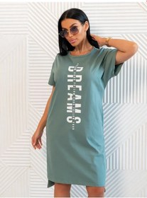 Resim Trikotaznye Sezony Büyük Bedenli Pijama Gömleği Tunik 455894994 Yeşil 