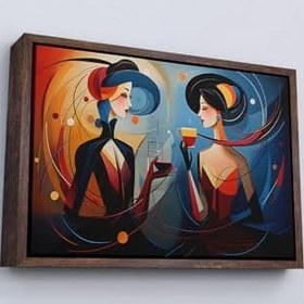 Resim Ahşap Çerçeveli Kandinsky Tarzı Güzel Kadınlar Tablosu 55x75 cm Siyah, TTÇ.KNV7248FRM 