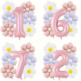 Resim 7 adet Dev Pembe Papatya Sayılı Balon Seti, Bahçe Partisi, Doğum Günü Süslemesi, Ev Atmosferi Kurulumu, Parti Balon Seti, Düğün Sezonu Hediyesi, Doğum Günü Partisi Hediye Seti, Yıldönümü Hediyesi 