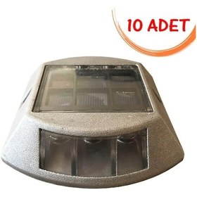 Resim Işıklı Metal Buton Güneş Enerjili Yol Butonu Solar Ledli Trafik Yol Butonu Kırmızı 10 Adet 