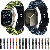 Resim Sones iOS Uyumlu Watch Series 7 45mm Paracord Düz Örgülü Dokuma Tokalı Saat Kordonu 