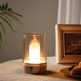 Resim Zenwaya Store Şarjlı Mum Alevi Efektli Masa Lambası Dimmerli Dekoratif Tokyo Dokunmatik Sunum Lambası 3 Farklı Renk Işık Modu 