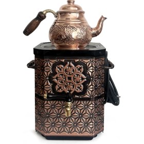 Resim Emsalsan Bakır Elektrikli Nostaljik Semaver Çay Kazanı 3l Eskitme Vernikli 