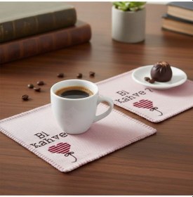 Resim Uretti - Delal 4898 3637 El Yapımı İşlemeli 2'li Kahve Sunum Peçetesi Pembe 