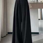 Resim Kadınlar için Yüksek Bel Geniş Paça Pantolon İpli Bel - Düz Renk Siyah Zarif Pantolonlar İnceltilmiş Kesim, Her Mevsime Uygun Günlük ve Resmi Giyim, Makinede Yıkanabilir Bol Pantolonlar, Çok Yönlü Kıyafetler | Minimalist Moda | Kaliteli Yapım 