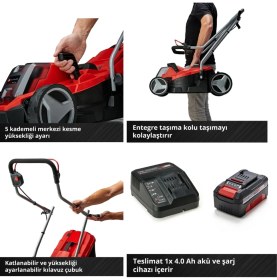 Resim Einhell Ge-Cm 18/33 Li (1X4,0AH), Akülü Çim Biçme Makinesi + Iş Gözlüğü ve Iş Eldiveni Hediye 